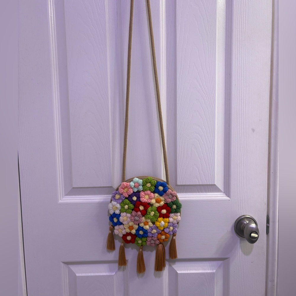 Colorful Floral Crochet Crossbody Bag